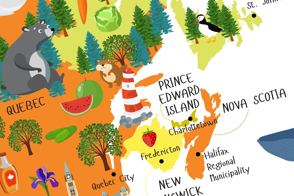 Canada Map for Kids Map of Canada Kids Room Decor Canada - Etsy