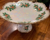 Vintage Christmas Candy Dish. Iridescent Christmas Candy Dish. Vintage Pedestal Candy Dish. Miniature Cake Stand. Small Footed Candy Dish