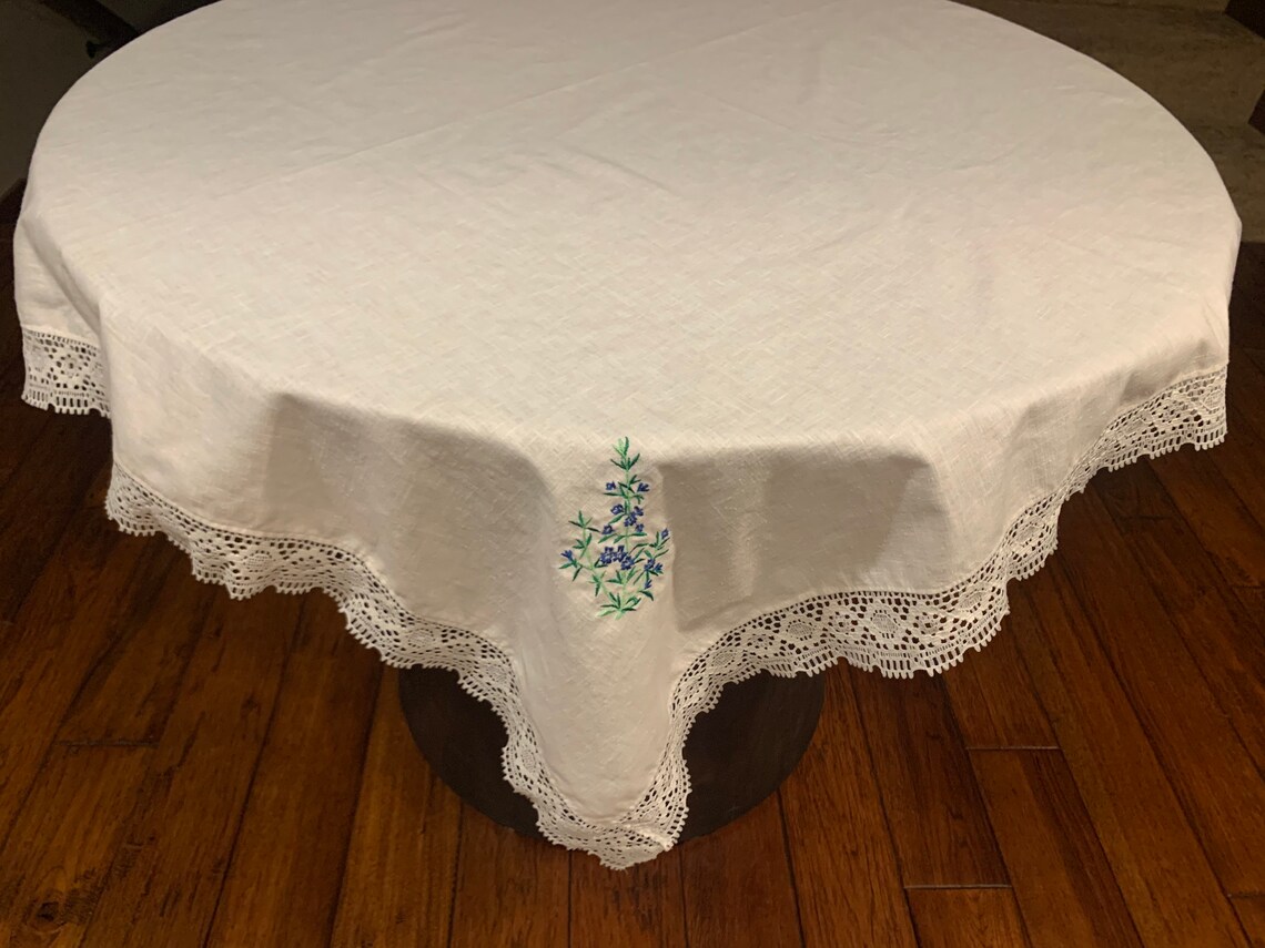 Vintage Tablecloth. Card Table Tablecloth. 48. Embroidered Etsy