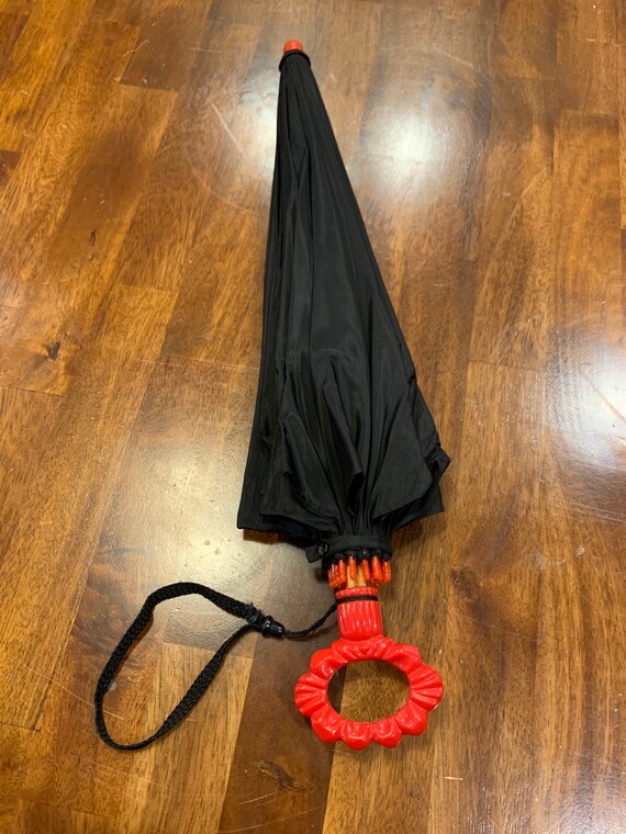 Vintage Black Umbrella. Black Fabric Umbrella. Mar