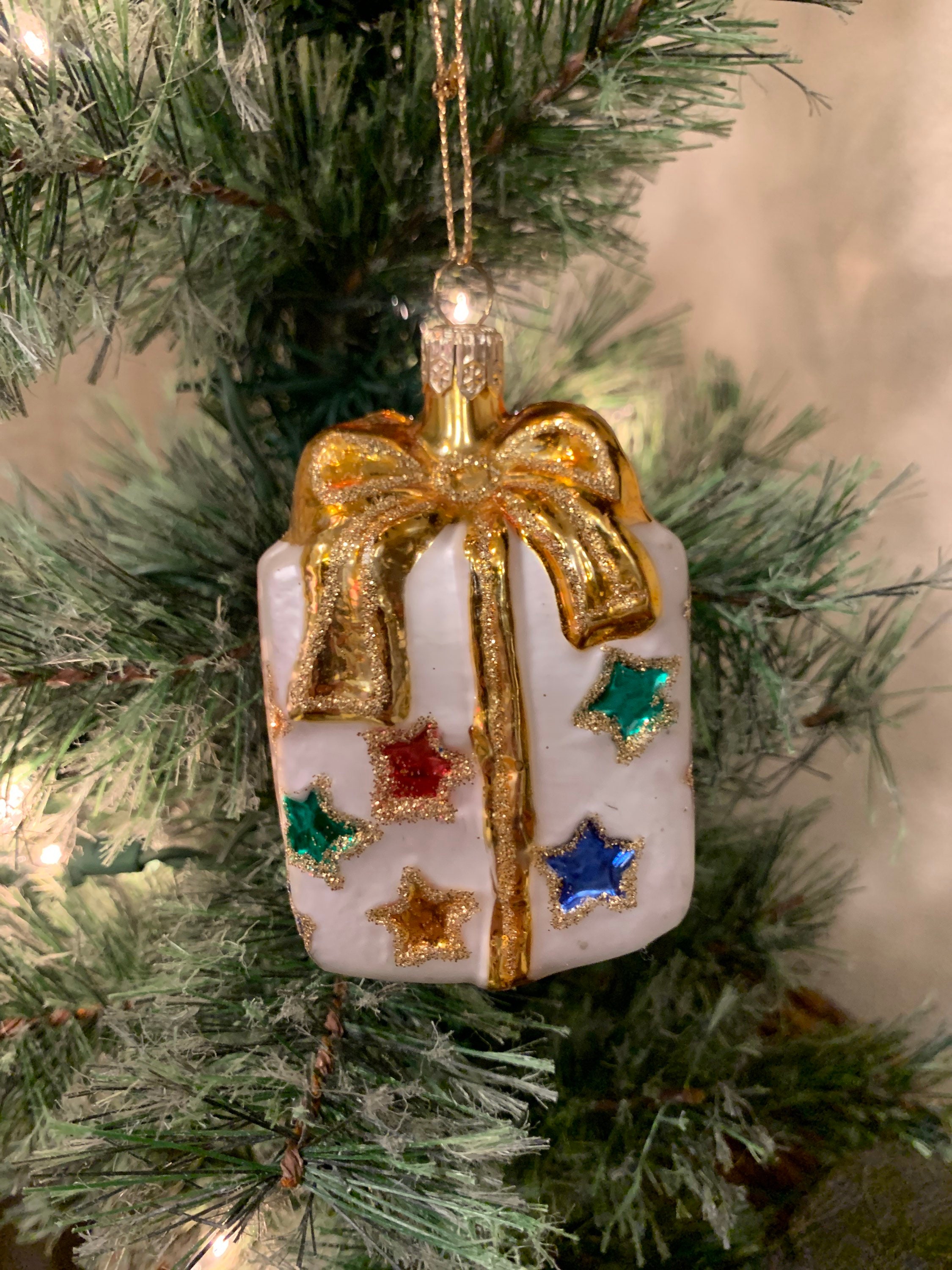 Glass Blown Present Ornament. Glass Gift Ornament. Vintage Etsy