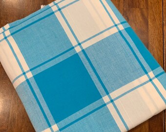 Turquoise Check Fabric. 1/2 yd. Vintage Plaid Fabric. Check Fabric. Reversible Plaid Fabric. Gingham Fabric. Turquoise Plaid Fabric!