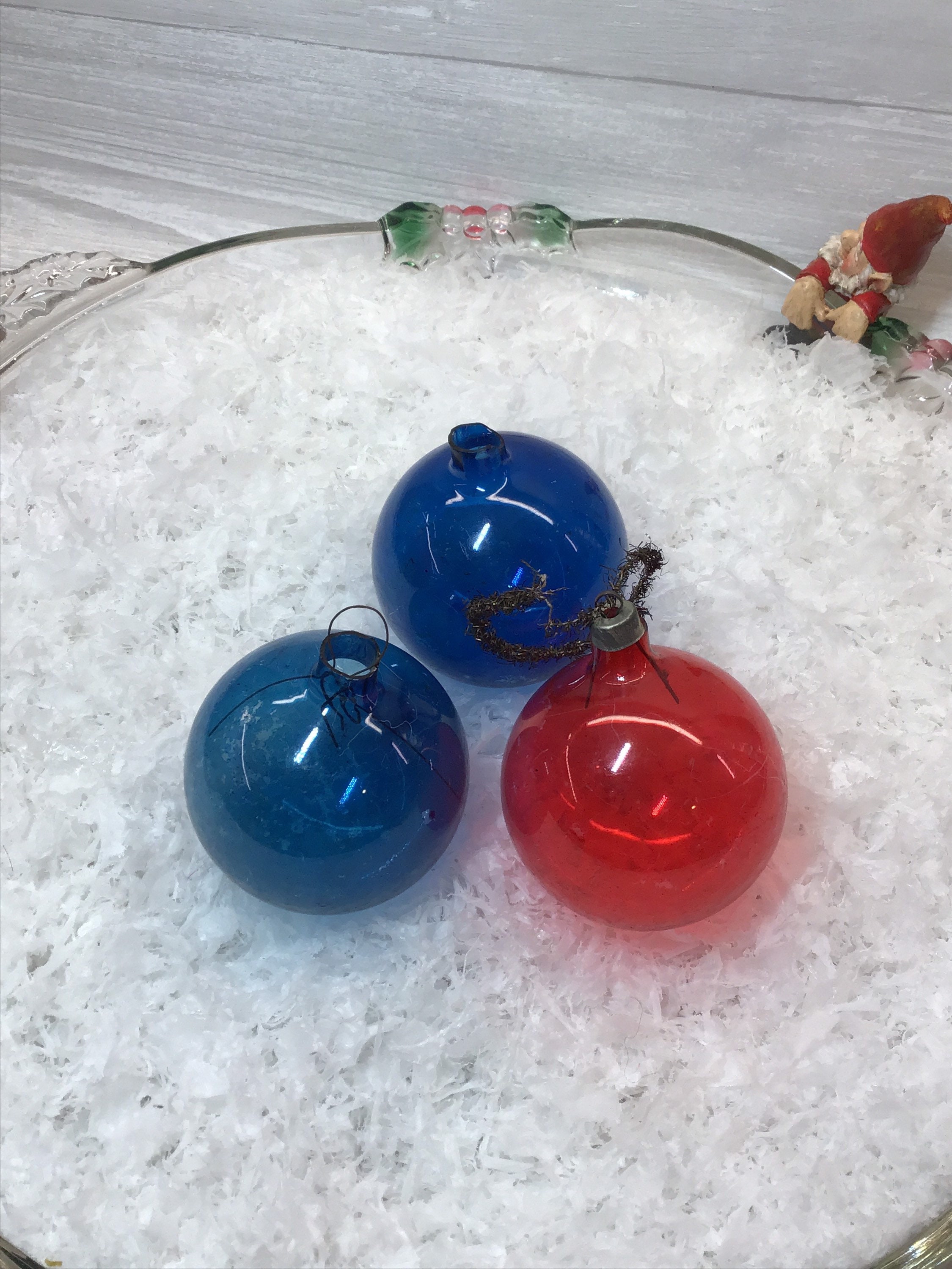 Vintage Lot Of 3 1970s Currier & Ives Corning Glass Christmas Ornament  Balls