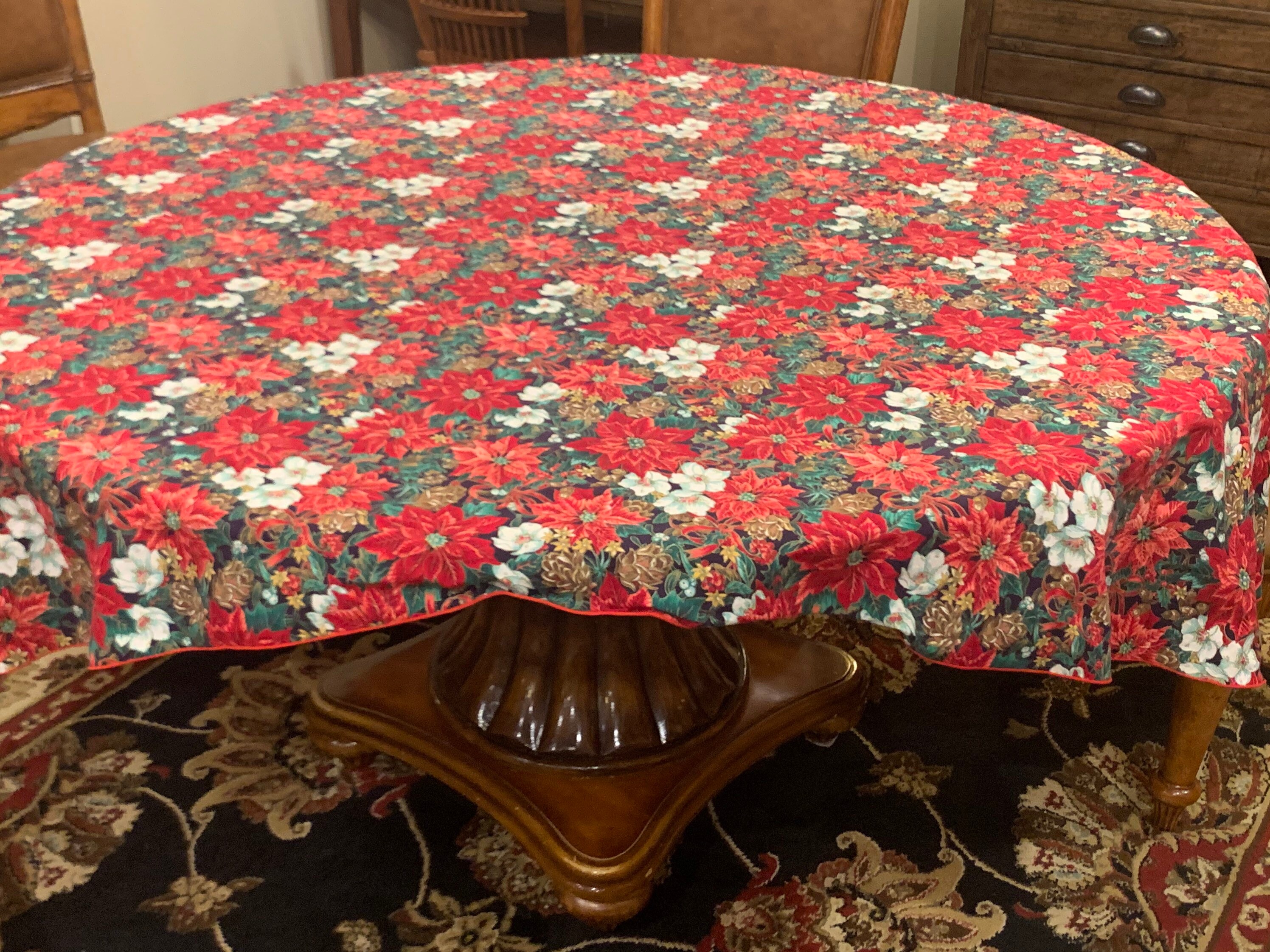 Oval Christmas Tablecloth. 56 by 80. Poinsettia Tablecloth. Etsy