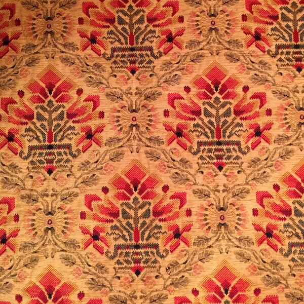 RESERVED for Sue. Floral Jacquard Upholstery Fabric. On the bolt. Beautiful Damask in sand, rose & blue, gray colors. Fabric for home decor.