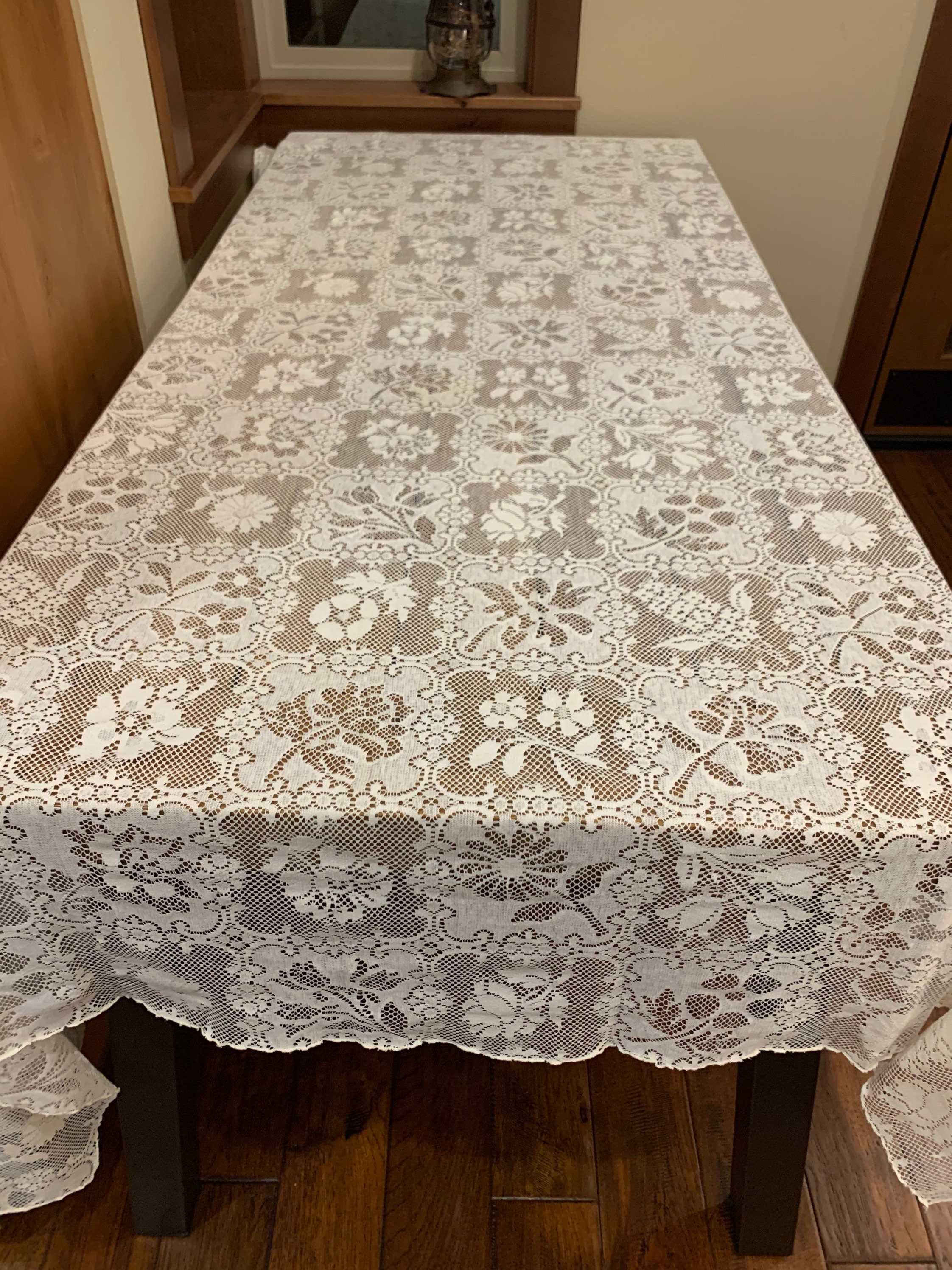 Vintage Beige Lace Table Cover. Floral Table Cover. Floral Etsy