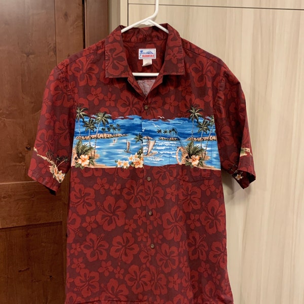 Chemise hawaïenne bordeaux vintage. Chemise hawaïenne pour hommes. XL. Chemise hawaïenne en hibiscus. Chemise hawaïenne. Chemise hawaïenne à bande de poitrine