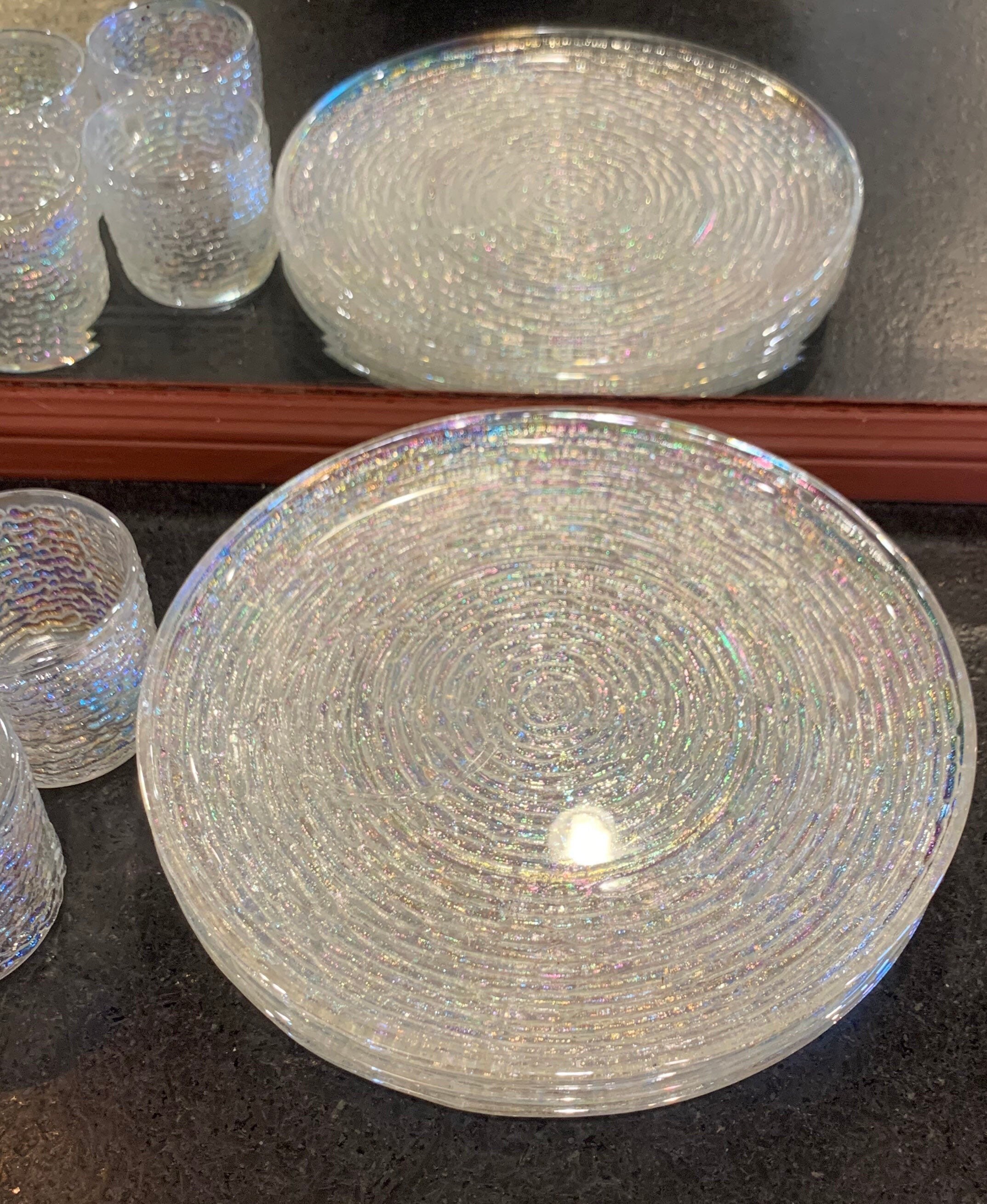 Glass Snack Plate with Cup. Set of 4. Iridescent Glass Snack Etsy