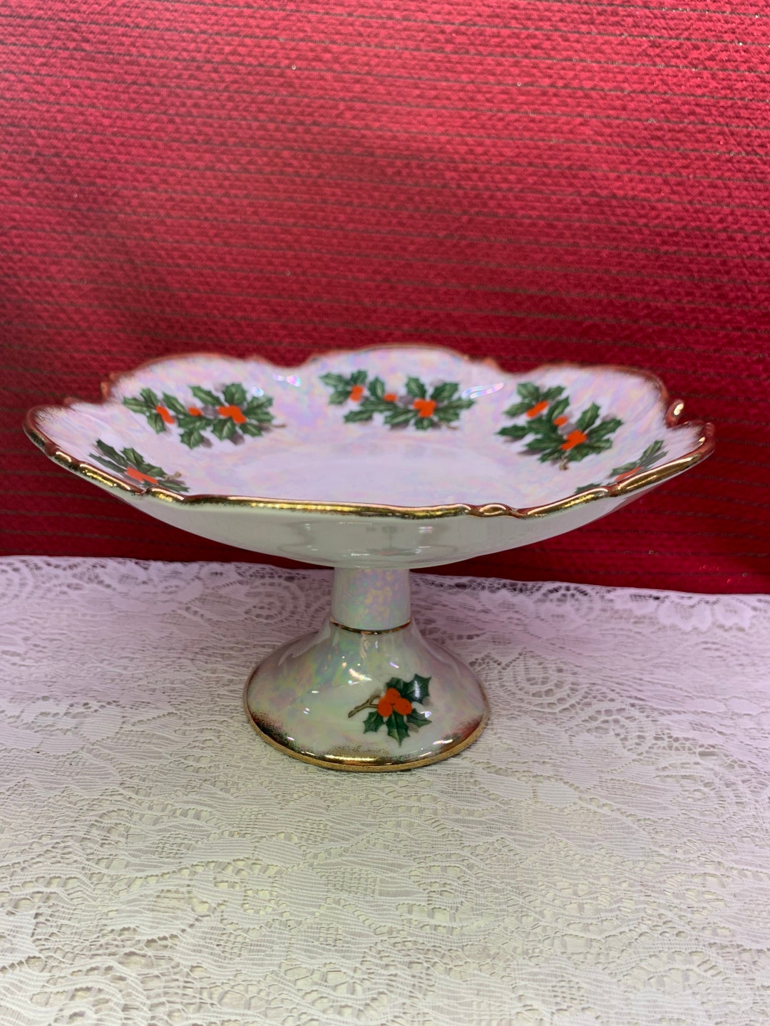 Vintage Christmas Candy Dish. Iridescent Christmas Candy Dish. Etsy
