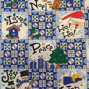 Christmas Fabric. 1/2 yd. Snow Fabric. Snowman Fabric. Blue Christmas Fabric. Cheater Christmas Fabric. Gingerbread Man Fabric. Santa Fabric
