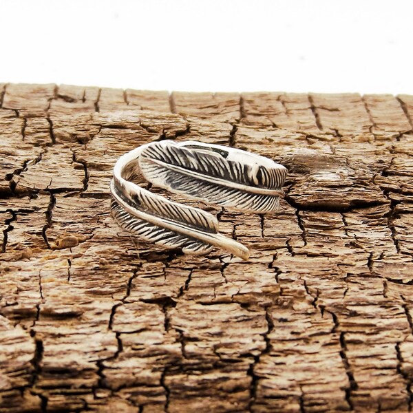 plume d'argent sterling anneau réglable L.-R.