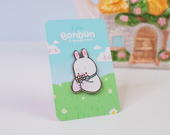 Bonbun The chubby Bunny Enamel Pin - Cute Rabbit Enamel Pin - Bunny Daisy Pin - Cute Enamel Lapel Pin - Katnipp - Kawaii Pins - Easter Gifts