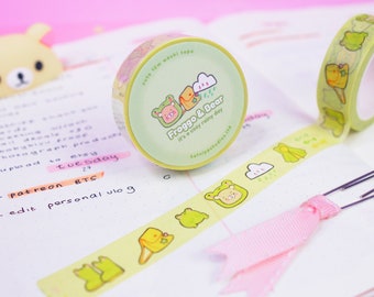 Froggo & Bear Kawaii Frog Washi Tape ~ Green Kawaii Washi Planner Tapes ~ Cute Frog Washi Tapes ~ Kawaii Stationery by Katnipp Studios