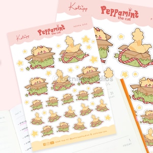 Funny Christmas Planner Stickers ~ Peppamint the Cat ~ Katnipp Planner Stickers ~ Cute Christmas Stickers ~ Kawaii Cat Sticker Sheet