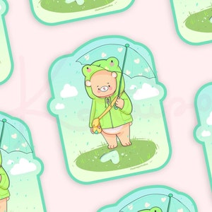 Kawaii Froggo & Bear Rainy Day Die Cut Planner Sticker ~ Cute Planner Stickers ~ Kawaii Die Cut Sticker ~ Laptop Sticker ~ Cute Stickers