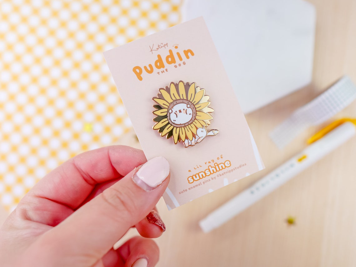 Puddin The Dog Sunflower Enamel Pin Kawaii Accessories Pin Etsy