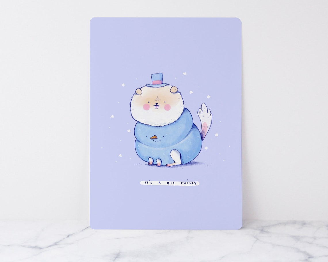 Puddin the Dog Snowman Art Print Kawaii Art Print Dog Etsy UK