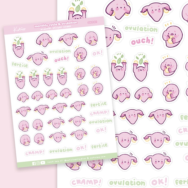 Monthly Cycle Planner Stickers - Ovaries - Women Planner Stickers - Women Ovary planner stickers - Period Planner Tracker - Ovulation OV-001