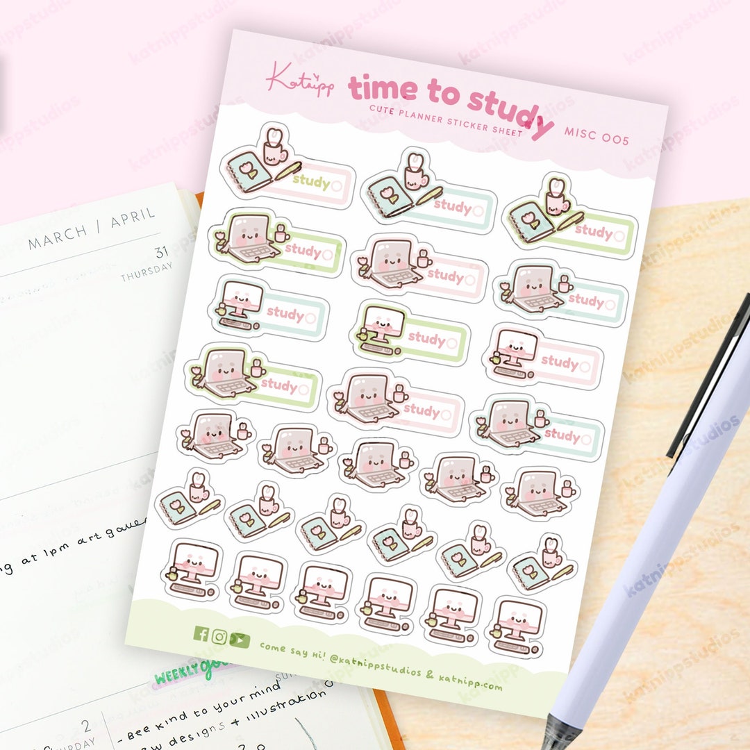 Study Corner Sticker Study Time Planner Stickers | Essential Student Sticker Sheet | Kawaii ...