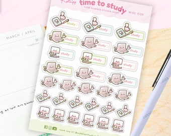 Study Time Planner Stickers | Essential Student Sticker Sheet | Kawaii School | MISC 005
