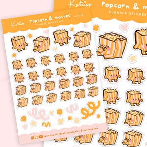 Popcorn Movie Night Planner BUJO Polco Deco Planner Stickers, Cinema Movie Popcorn Planner Stickers, Film Night Bujo Planner Stickers