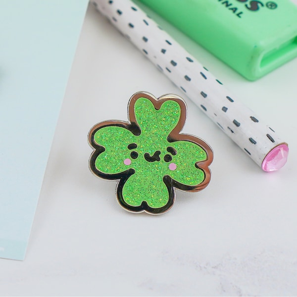 Glitter Lucky Charm Enamel Pin - Irish Four Leaf Clover Good Luck Pin - Lucky Charm Gift - Four Leaf Clover  Enamel Pin - Luck of the Irish