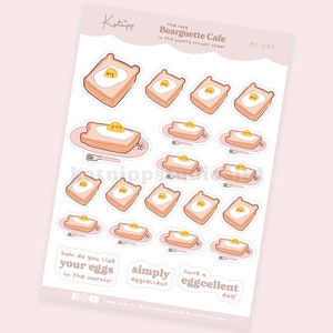 Cute Eggs on Toast Planner Stickers | Kawaii Cafe Bakery Polco Deco Stickers | BC 005