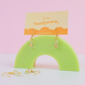 Mini Candy Corn Dainty Gold Drop Acrylic Earrings ~ Dangle Silverplated Gold Earrings ~ Cute Earrings ~ Kawaii  ~ Candycorn Earrings