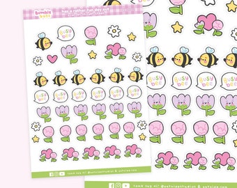 Busy Bee Bumblebutt Stationary - Kawaii Bee Flower Planner Stickers - Bee Sticker Sheets - Cute Tulip Planner Stickers - Planner Sticker