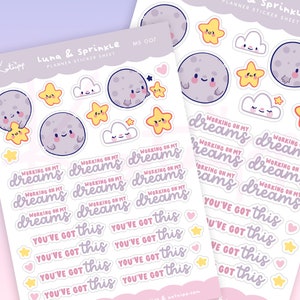 Positive Affirmation Planner Sticker Sheet ~ Kawaii Moon and Stars Emoji Bujo Pastel Planner Stickers ~ Kawaii Polco Deco Stickers