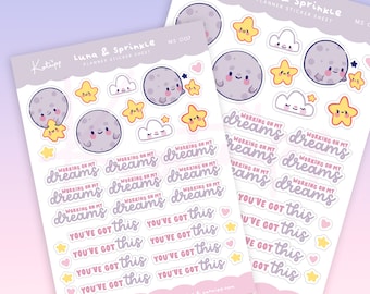 Positive Affirmation Planner Sticker Sheet ~ Kawaii Moon and Stars Emoji Bujo Pastel Planner Stickers ~ Kawaii Polco Deco Stickers