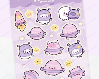 Zakplaneten | Marshie & Ruimtevrienden A5 Waterdichte Vinyl Stickervel | Kawaii Kosmische Collectie | POP001