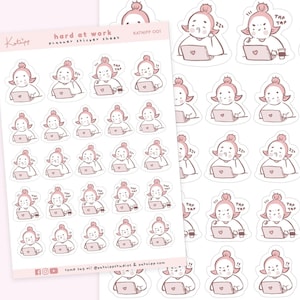 Cute Laptop Working Planner Stickers - Cute Mood Planner Stickers - Kawaii Katnipp Emoji Mood Planner Stickers - Kawaii Planner KATNIPP 001