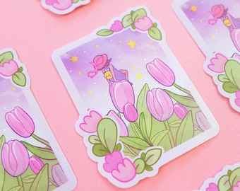 Magical Girl Tulip Sticker | Pastel Kawaii Waterproof Die Cut Sticker | Laptop & Planner Decor