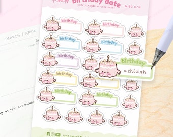 Kawaii Birthday Reminder Planner Sticker Sheet - Cute & Charming - MISC 009