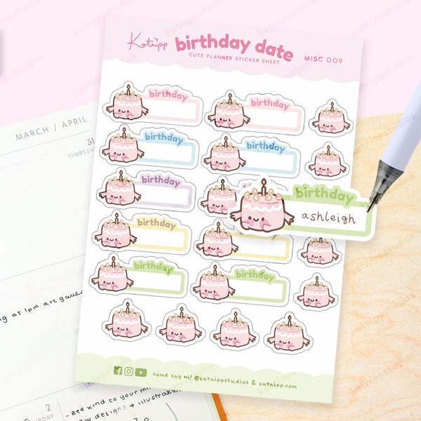 Kawaii Birthday Reminder Planner Sticker Sheet - Cute & Charming - MISC 009