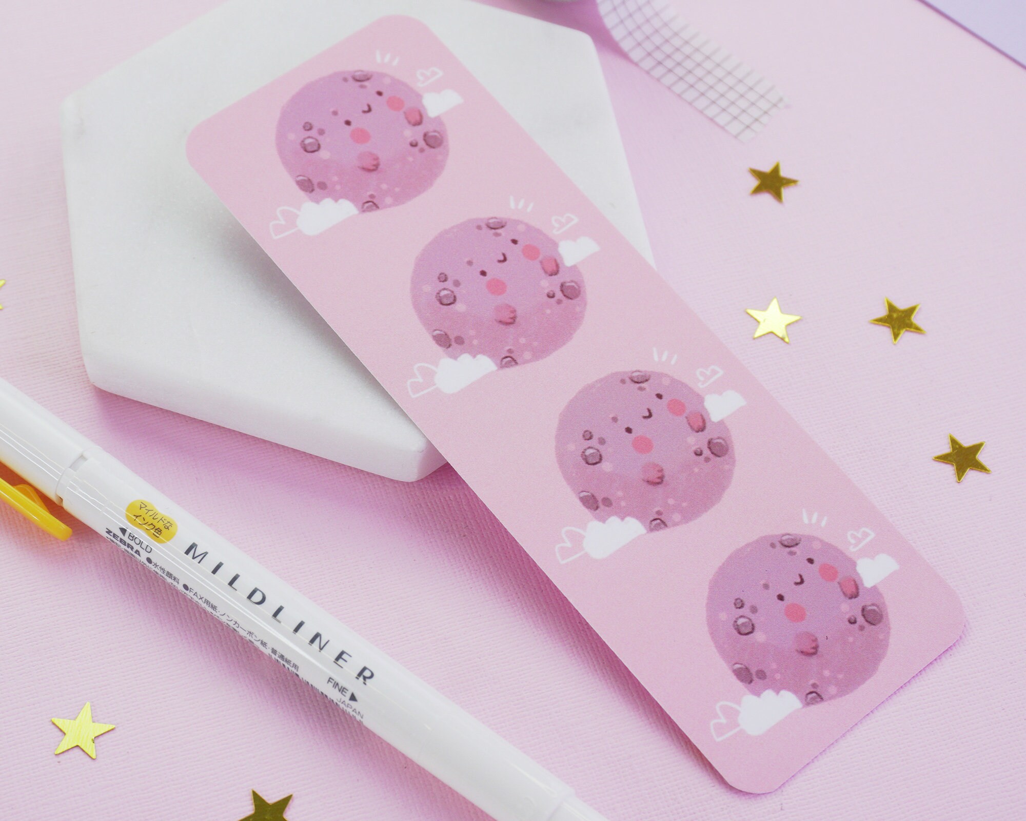 Kawaii Moon Bookmark ~ Velvet Soft Luxury Bookmark ~ Milk Luna Moon P…