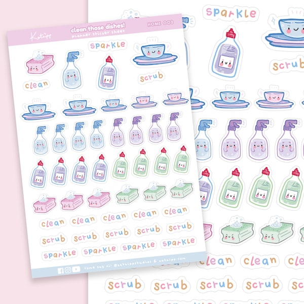 Cleaning Dishes Chore Planner Sticker Sheet ~ Cleaning the House ~ Chores Stickers ~ Cleaning Stickers ~ Dishwasher Stickers ~ Clean Dishes