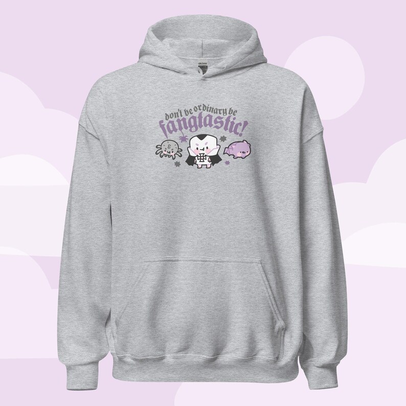 Kawaii Gothic Halloween Hoodie: "Be Fangtastic" Gildan Sweatshirt Sport Grey