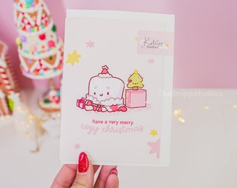 Cute Kawaii Christmas Cards ~ Marshie Cosy Christmas Gift Card