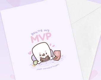 Kawaii Gamer Most Valuable Player Marshie Valentine's Day Greetings Card - GC003