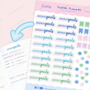 Weekly Goals Planner Kit Planner Stickers - Kawaii Pastel Planner Organisation Stickers Month Planner Stickers - Cute Bunting PL005