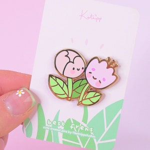 KatnippStudios Tulip & Peony Enamel Pin - Best Friends Enamel Pin - Cute Tulip Enamel Pin - Flower Pin - Cute Enamel Lapel Pin - Katnipp Kawaii Pins Gifts