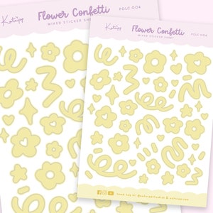 Soft Yellow Mixed Flower Confetti Polco Deco Planner Stickers ~ Deco Stickers for Planners, Bujos & Polco Deco ~ Pastel Scrapbooking Sticker