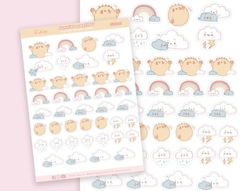 Kawaii Weather Emoji Planner Stickers | Cute Sun & Weather Icons | Adorable Planner Stickers | SUN 001