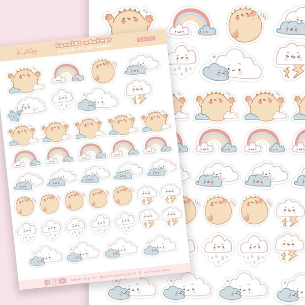 Weather Emoji Planner Stickers - Cute Sun Planner Stickers - Cute Weather Planner Stickers - Kawaii Planner SUN 001