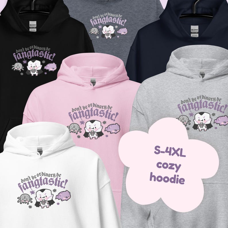 Kawaii Gothic Halloween Hoodie: "Be Fangtastic" Gildan Sweatshirt image 1