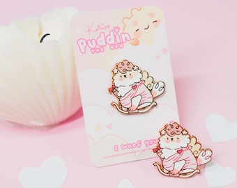 Kawaii Collectable Puddin the Dog Enamel Pin ~ Valentines Cupid Official Katnipp Enamel Pin ~ Kawaii Pins ~ Cute Collectable Pins