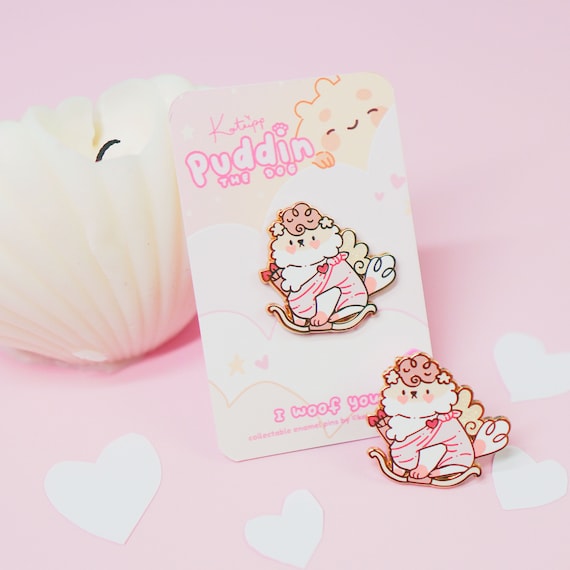 Kawaii Collectable Puddin the Dog Enamel Pin Valentines Cupid