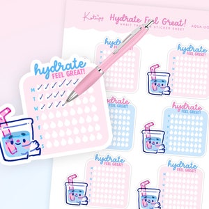 Hydration 6 Weeks Water Tracker Stickers ~ Daily Water Hydration Planner Stickers ~ Water Health Tracker Stickers ~ Planner Stickers